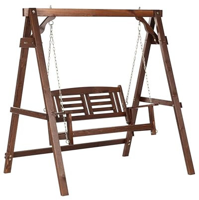 Balancelle Rustique Traditionnelle pour Jardin et Patio sur Pied en Bois Massif Foncé Nerito