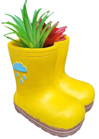 unique rain boots shaped flower pot | planter centerpiece ornament | boot shaped planter | rain boot planter | yellow rainboot shaped resin vase | pen holder desk accessories for indoor outdoor | deco