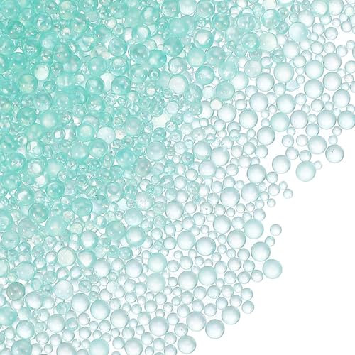 PATIKIL 1-3mm Mini Glass Bubble Beads 200g Tiny Iridescent Beads No Hole Water Droplet Balls for DIY Crafting Nail Art Resin Filler, Light Green
