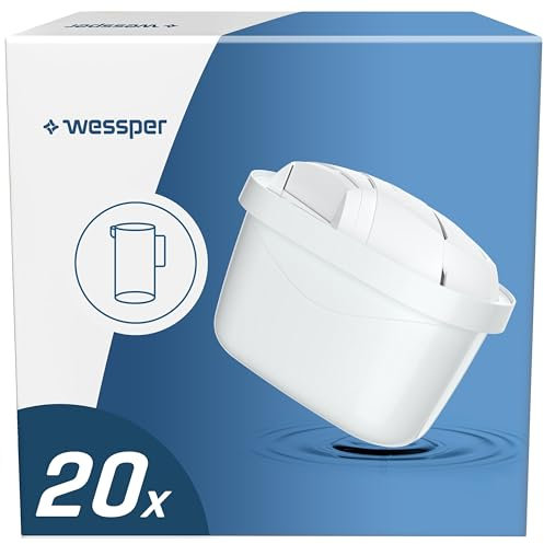 Wessper Filtro Acqua per Caraffa, Filtro dell'acqua a Carbone Attivo e Resina a Scambio Ionico, Cartucce Acqua Filtro di Ricambio Aquaphor, Amazon, Philips, Pearlco – 20 pezzi