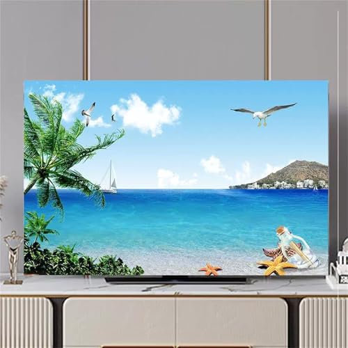 Hixingo TV Abdeckung Staubschutzhülle, 3D Landschaft Muster Schutzhülle Fernseher 32-80 Zoll TV Schutzhülle Fernsehabdeckung Fernseh Abdeckung Abdeckhaube für Fernseher (Möwe,58-60inch)