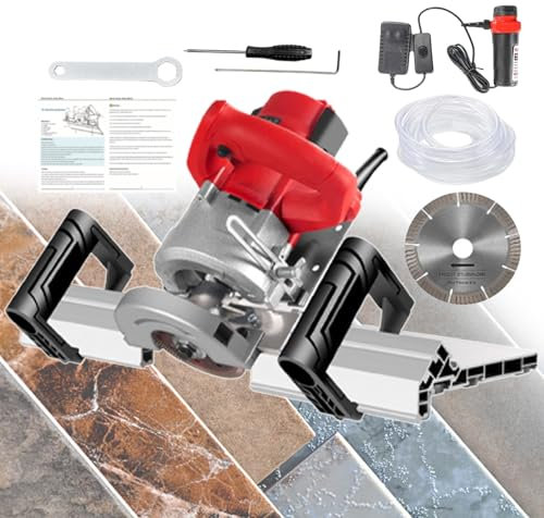 Electric Tile Chamfering Tool | Handheld Bevel Cutter with 13000 RPM Wet Water Cutting for Ceramic and Stone, Double Handle Design, Includes Spare Saw Blade