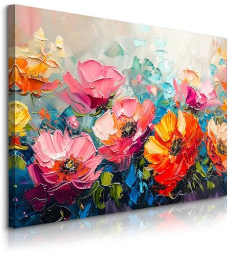 Muralo - Wandbilder Wohnzimmer - Leinwand Bilder für Schlafzimmer über Bett - Deko Modern Blumen Motiv Aquarell Kunst - Aufhängfertig - Br. 70cm x Hö. 50cm
