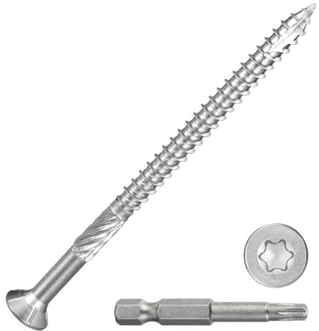 DTGN #10x3 Deck Screws - 50Pack - Good for Decks, Fences, Frames, Outdoor Furniture - 410 Stainless Steel Wood Decking Screws W/ T25 Torx Star Drive Bit - Silver