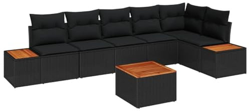 vidaXL Gartensofa-Set 6 STK. 6-Sitzanzahl Schwarz Polyrattan
