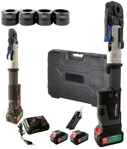 Pinza Pinzatrice per Multistrato a Batteria Pressatrice 18V 5.0AH con Matrici TH16-20-26-32mm Testa Ruotabile a 360° Crimpatrice Portatile per Tubi Pressa idraulica per alluminio plastica, PEX e Rame