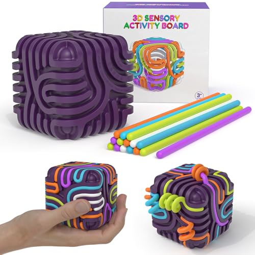 3D Sensory Stress Activity Board, New Advanced 8x8 Silicone Textured Cube Sensory Fidget Toys for Adults Toddler, Multi-Sensory Push and Peel Cube for Calming Stress Anxiety ADHD & Autism (Purple)