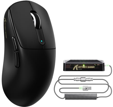 ATTACK SHARK V5 Wireless Gaming Mouse for Large Hand,53g SUPERLIGHT,Black A | PixArt PAW3950MAX Gaming Sensor,8000Hz Polling rate,Nordic 52840 MCU,BT/2.4G/Wired Mice with C06 ULTRA Coiled Cable,42000DPI