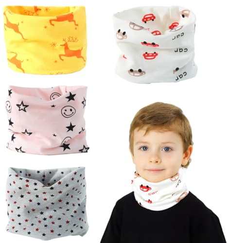 OIXEYA 4 Pièces Cache Cou Enfant Thermique Foulard Tour de cou en Coton Écharpe Chaud Hiver Garçons Filles pour École Sport Cadeau Noël 1-10 Ans