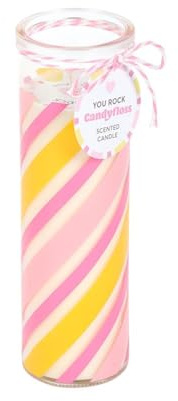 Candy Stripe Candyfloss Tube Candle | 55-Hour Burn in Pink Rock-Style Glass Jar | Fun Sweet Scented Gift with “You Rock” Tag | Retro Summer Home Decor | Quirky Kitsch Candle