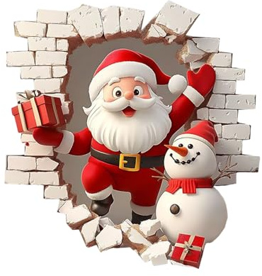 Masoog Weihnachts Wand Aufkleber, 3D Weihnachtsmann Durch Die Wand Motiv Aufkleber | Wandtattoo Weihnachtsmann Wandsticker Für Wohnzimmer Home Schlafzimmer Fenster Tür