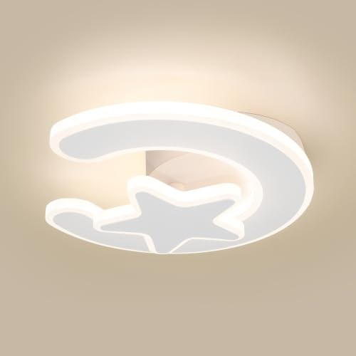 Amansour LED Deckenleuchte Kinderzimmer, 21cm kompakte Deckenlampe mit Halbmond & Stern Motiv, 15W 3 Farbtemperaturen 3000K-6000K, flimmerfreie Dekorationsleuchte für Babyzimmer, Schlafzimmer & Flur