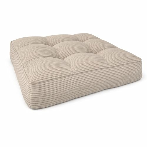 POKAR Stuhlkissen Sitzkissen 40x40x10 cm Loungekissen aus Cord | Sitzpolster Outdoor für Gartenstuhl und Rattanmöbel | Sitzauflage für Gartenmöbel | Öko Tex Zertifiziert | Made in EU | Elfenbein