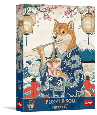 Trefl - Puzzle 500 Teile, Pets as Art: Shibys Nudel-Meditation,