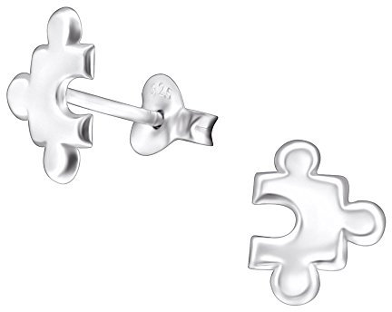 Plain Jigsaw Earrings .925 Sterling Silver Puzzle Piece
