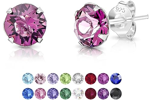 DTPSilver - Damen Ohrringe 925 Sterling Silber mit Kristallen von Swarovski® Elements 6 mm Runde Ohrstecker - Farbe : Amethyst