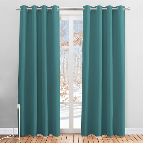 PONY DANCE Blackout Eyelet Curtains, Sea Teal, 2 Panels, 55 x 79 Inch | Thermal Insulated 79 Inch Drop Long Curtains for Living Room, Room Darkening Drapes for Bedroom, Dining or Patio Doors