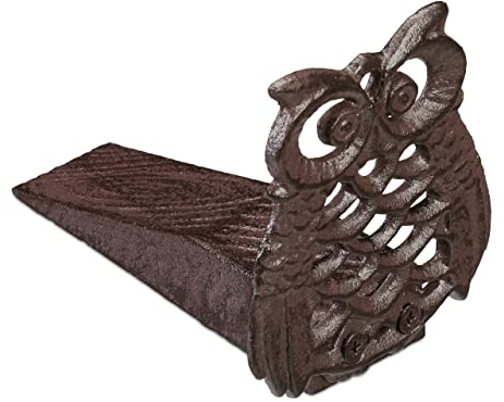 Relaxdays 10026413 Butoir, Cale de Porte avec Silhouette de Chouette, décoration, extérieur, Fonte de Fer, Marron, 10,5 x 9 x 13,5 cm