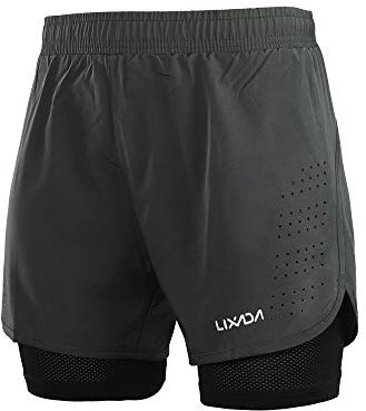 Lixada Pantaloncini da Corsa 2 in 1 da Uomo, ad Asciugatura Rapida, Traspiranti, con Scarpetta Lunga