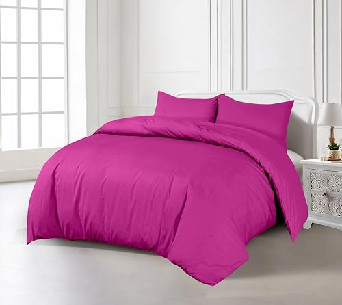 Crescent Collection Plain Duvet Cover With Pillowcase Percale Quilt Cover Bedding Set (Fuchsia, Super King)