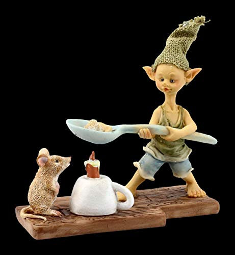 Figuren Shop GmbH Pixie Kobold Fantasy-Figur - Popcorn über Kerze | Deko-Figur, Zwerg, Gnom, Sammel-Figur, Skulptur, Statue, H 10 cm