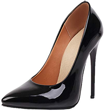 MISSUIT Damen Stiletto High Heels Pumps Lack Spitz 12cm Absatz(Schwarz,43)