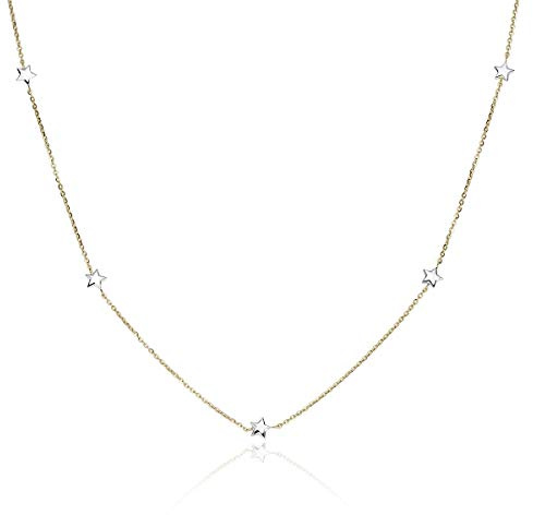 MATERIA 375 Goldkette mit Sternen Weißgold Gelbgold bicolor - Damen Mädchen Halskette 38-43cm GCO-3