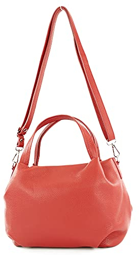 modamoda de T218 Damen Leder Henkeltasche Tragetasche Schultertasche handmade in Italy, Farbe:Braunrot