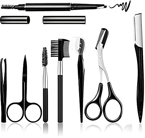 10tlg Set für perfektes Augenbrauen-Styling, mit braunem Augenbrauenstift, Augenbrauen-Rasierer Augenbrauen-Schere Augenbrauen-Pinzette Augenbrauen-Kamm Augenbrauen-Pinsel für Frauen und Männer