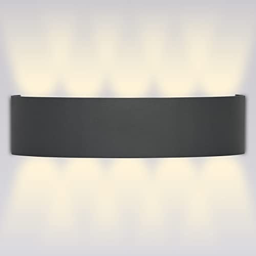 Grafner UP and DOWN Aluminium Wandlampe mit 12 Watt LED-Leuchtmittel, schwarz, 12 x 1 Watt SMD LED, IP54, für außen und innen, KEIN ROST – Pulverbeschichtung, oben unten Wandleuchte Lampe Außen rund