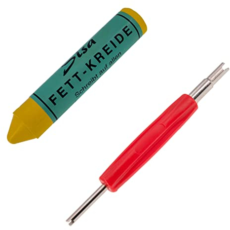 levando Reifenwerkzeug-Set mit Reifenkreide & Ventilschrauber - SISA Fettkreide Gelb und Reifenventilentferner 2-seitig verwendbar in Rot, ideal als Reifenwechsel-Set zur Reifenmontage