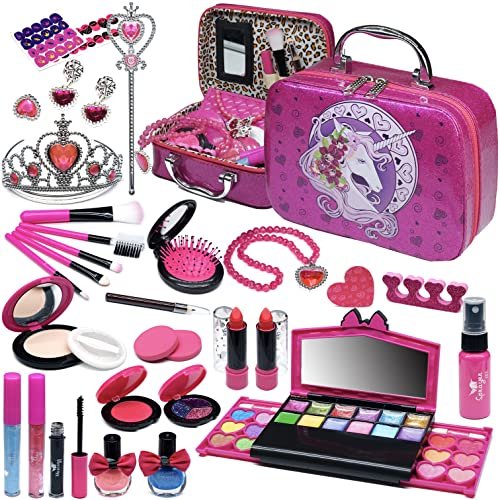 Amerrly 32PCS Kinderschminke Set Mädchen - Sichere und Abwaschbare Schminkkoffer Mädchen, Einhorn Mädchen Spielzeug, Geburtstag Geschenke für Mädchen von 4-12 Jahren