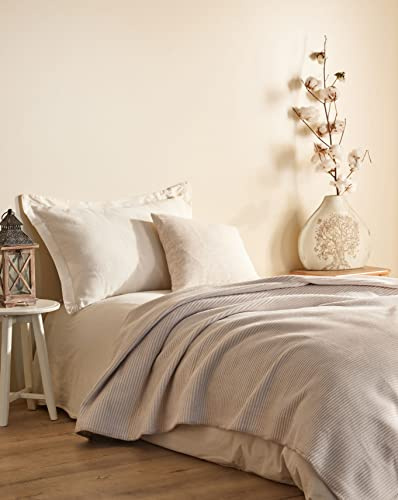 BOHORIA® Kuscheldecke Pure 150x200cm | Wärmedecke für Sofa, Sessel & Bett | Baumwolldecke Sofadecke Wohndecke (Sepia, 150 x 200 cm)