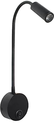 HVZUM Lampada da lettura a LED 3 W, 3000 K, lampada da parete per interni, a collo di cigno flessibile, girevole a 360°, con interruttore (nero)