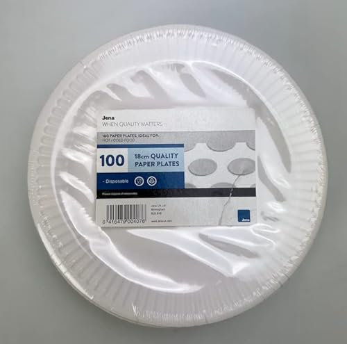 Disposable Paper Plates - Pack of 100 White Paper Plates - Includes 23 cm / 9 Inch Large Paper Plates & Paper Party Plates - Plastic Party Plates - Disposable Plates.