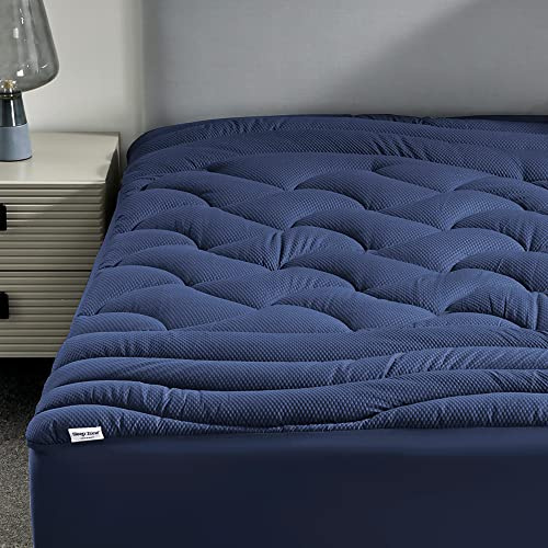 Sleep Zone Cooling Queen Matratzenauflage, Premium-Matratzenauflage, gepolstert, atmungsaktiv, waschbar, Tiefe Tasche, 20,3–53,3 cm (Marineblau, Queen-Size-Bett)