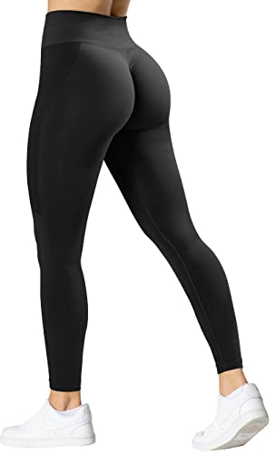 TAYOEA Damen Sport Leggings Nahtlose Scrunch Butt Push Up Leggings Blickdicht Gym Fitnesshosen Hohe Taille Sporthose Yoga Hosen Schwarz,M