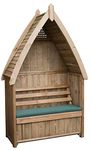 Valencia Garden Arbour with Storage Seat and GREEN Pad in Pressure Treated Wood - 10 year warranty against rot
