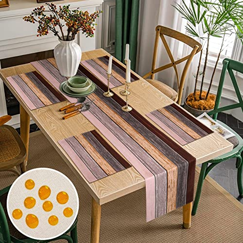 Tischläufer Modern Wohnzimmer 40x140cm und 4er Set Platzsets Tischsets Abwaschbar Braun und Grau Leinenoptik Tischläufer Vintage Tischläufer Landhausstil Tischläufer Outdoor Wetterfest Platzset