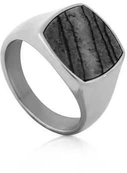 Akitsune Opul Ring | Design-Ring Frauen Herren Edelstahl Groß Minimalistisch Siegel - Marmor Silber - Laboradite - US 12