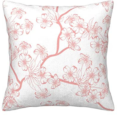Federa quadrata per cuscino con fiori di ciliegio, 45 x 45 cm, con cerniera invisibile, cuscino decorativo imbottito per divano letto (solo federa, nessun nucleo cuscino)