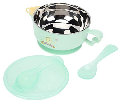 Bol D'alimentation pour Enfants Bol D'alimentation pour Enfants, Bol isolé en Acier Inoxydable, pour L'alimentation de bébé pour la Conservation de la Chaleur (Bol Inox Éléphant Vert)