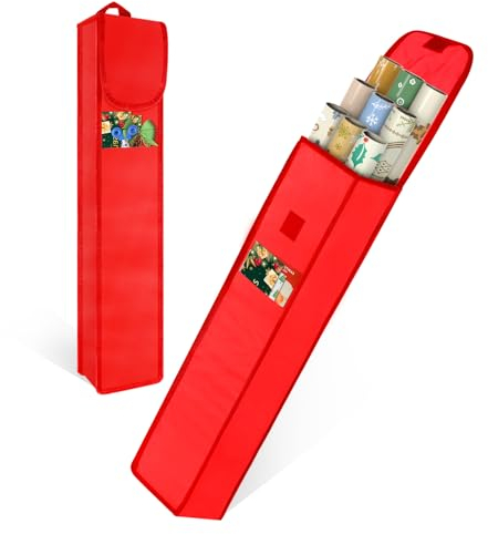 Rangement pour papier d'emballage 2 pièces - Organisateur de papier d'emballage pour emballage cadeau sac de rangement pour rouleaux de papier facile à transporter (Rouge)
