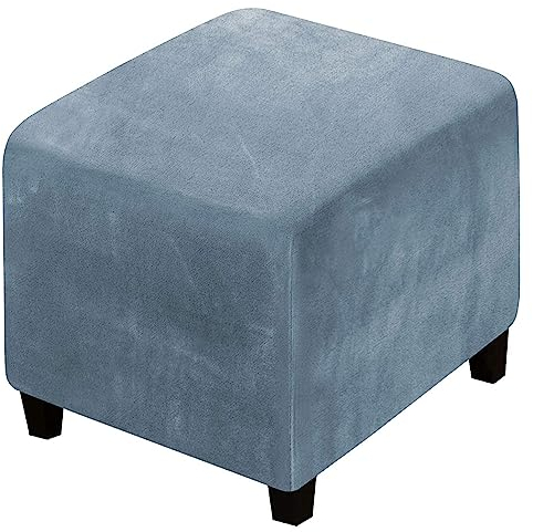 XGANGM Maßgeschneiderte Samt Ottomane Schonbezug Hockerbezug Quadratisch Klein/Mittel/Groß Stretch Husse Hocker Sofa Überzug (kontaktieren Anpassung),Gray Blue,1large