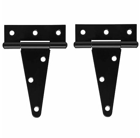 2pcs T Hinges, Black Hinges, Heavy Duty Hinges for Wood Fences, Sheds, Garden Log Cabins, Storage Doors,