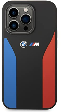 BMW BMHCP15L22SCSK Hülle für iPhone 15 Pro 6.1 Schwarz Silicone Blue&Red Stripes M Collection