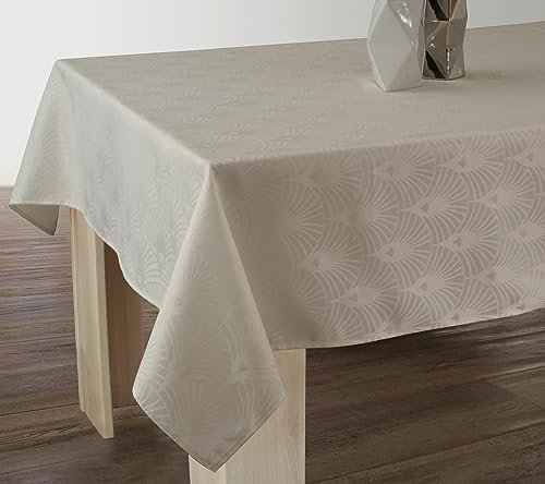 Le linge de Jules Damast-Tischdecke, schmutzabweisend, Ecru – oval, 150 x 240 cm