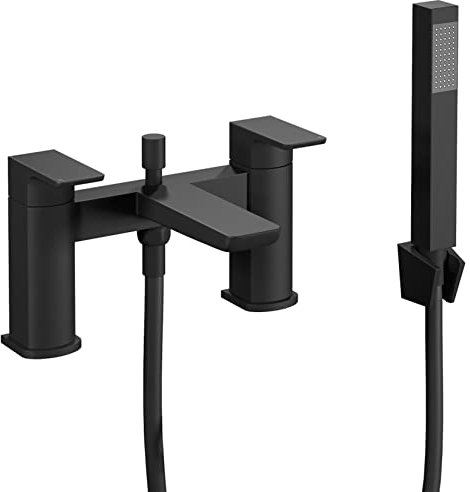 KINGBATH™ Bath Shower Mixer Tap Faucet with Shower Kit Handheld Shower Head Bathtub Bathroom Sink Hot and Cold Solid Brass Modern Double Lever Handle Matt Black