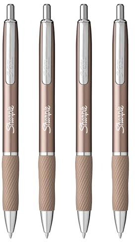 Sharpie S-Gel Pens | Medium Point 0.7mm | Black Ink | Pack of 4 | Metal Barrel Retractable Gel Pens | Rose Gold