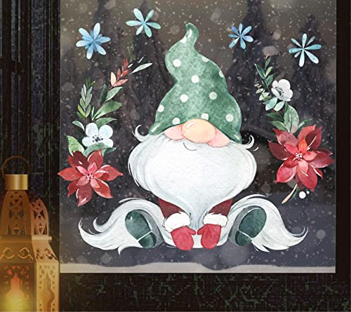 wolga-kreativ Fenster Fensterbilder Glasdekorfolie Motiv Fensterfolie Fenstertattoo Winter Weihnachten Advent Elf Schneeflocke Aufkleber Fenster Küche wiederverwendbar